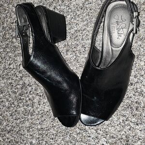 Life Stride Black Peep-Toe Slingback Mules